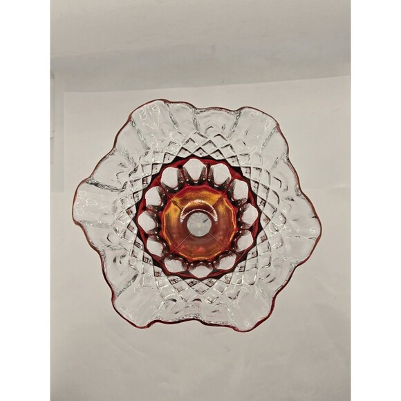 Westmoreland Crystal Ruffled Compote Ruby Carnival Candy Dish Signed 91' VTG - Picture 6 of 8